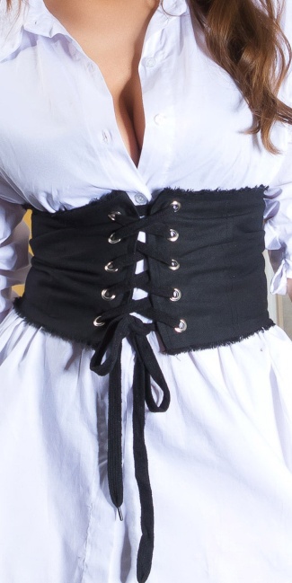 Denim waist belt to tie Black